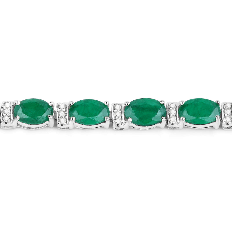 9.94 Carat Genuine Zambian Emerald and White Diamond 14K White Gold Bracelet