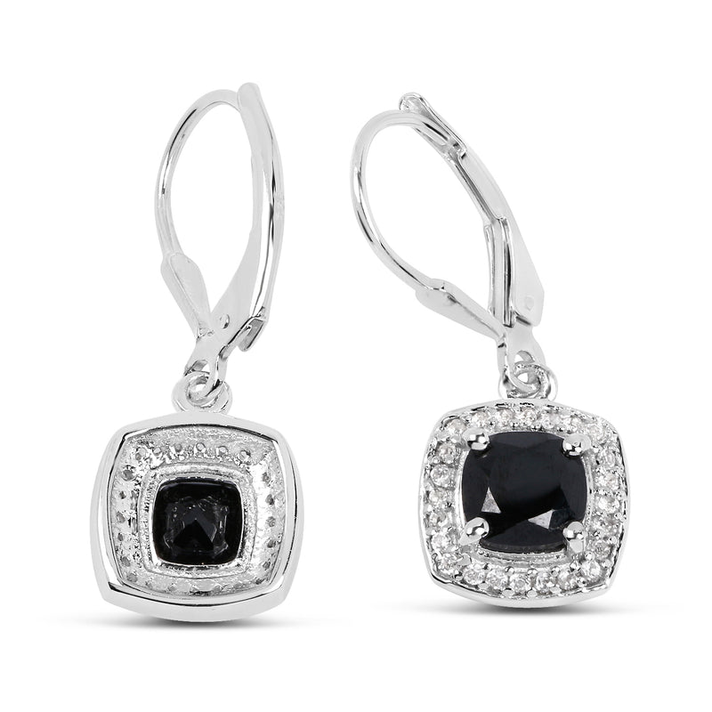 2.44 Carat Genuine Black Spinel and White Topaz .925 Sterling Silver Earrings