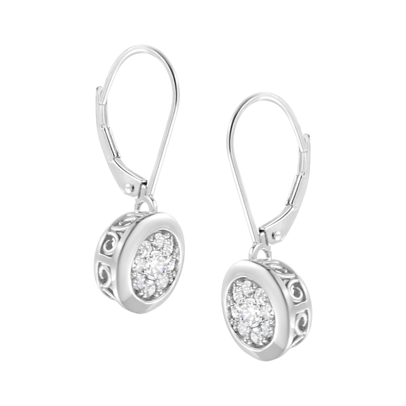 .925 Sterling Silver 3/4 cttw Lab Grown Diamond Cluster Dangle Earring (F-G Color, VS2-SI1 Clarity)
