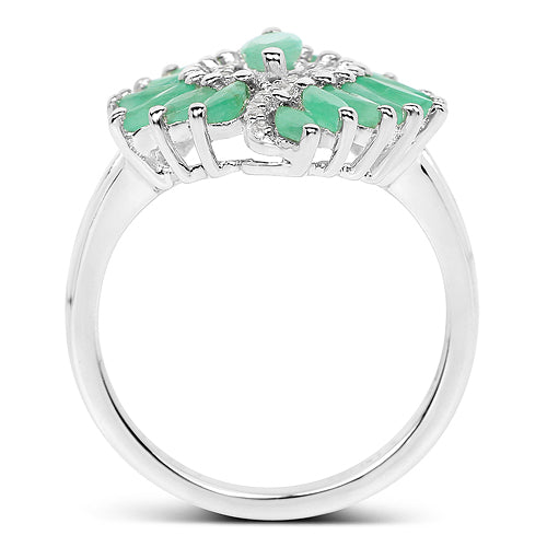 1.63 Carat Genuine Emerald and White Zircon .925 Sterling Silver Ring