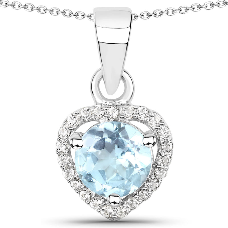 1.17 Carat Genuine Blue Topaz and White Topaz .925 Sterling Silver Pendant