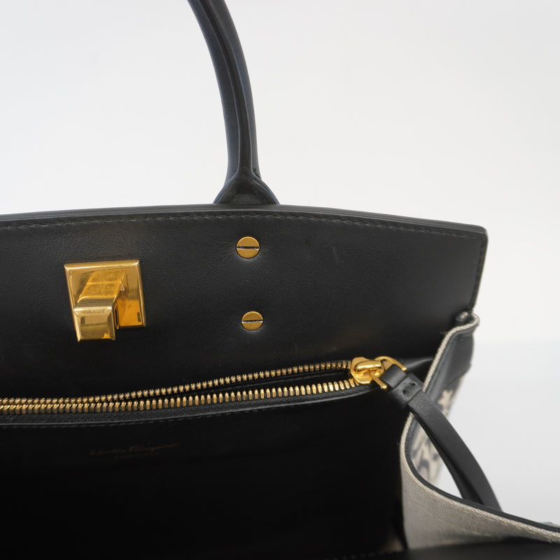 Auth Salvatore Ferragamo Gancini 2WAY Bag Womens LeatherCanvas HandbagShoulde