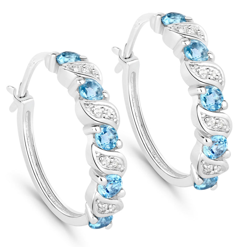 1.28 Carat Genuine Swiss Blue Topaz and White Topaz .925 Sterling Silver Earrings