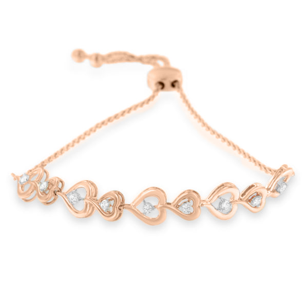 Rose Plated Sterling Silver Diamond Heart-Linked Bolo Bracelet (0.30 cttw, H-I Color, I2-I3 Clarity)