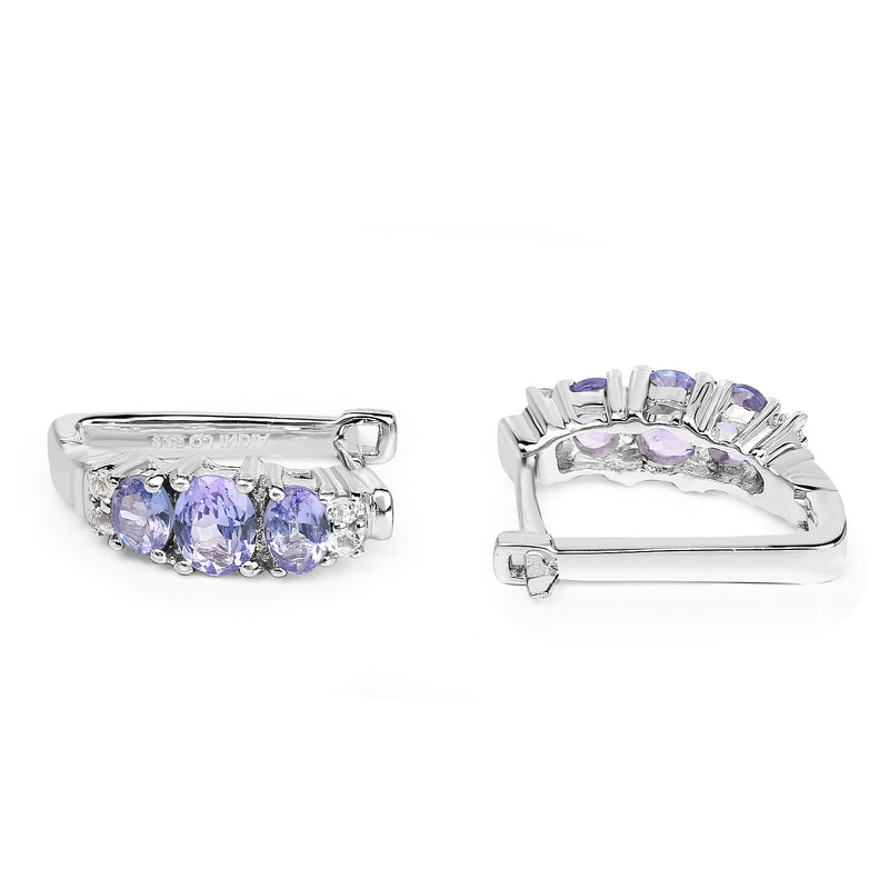 1.52 Carat Genuine Tanzanite and White Topaz .925 Sterling Silver Earrings