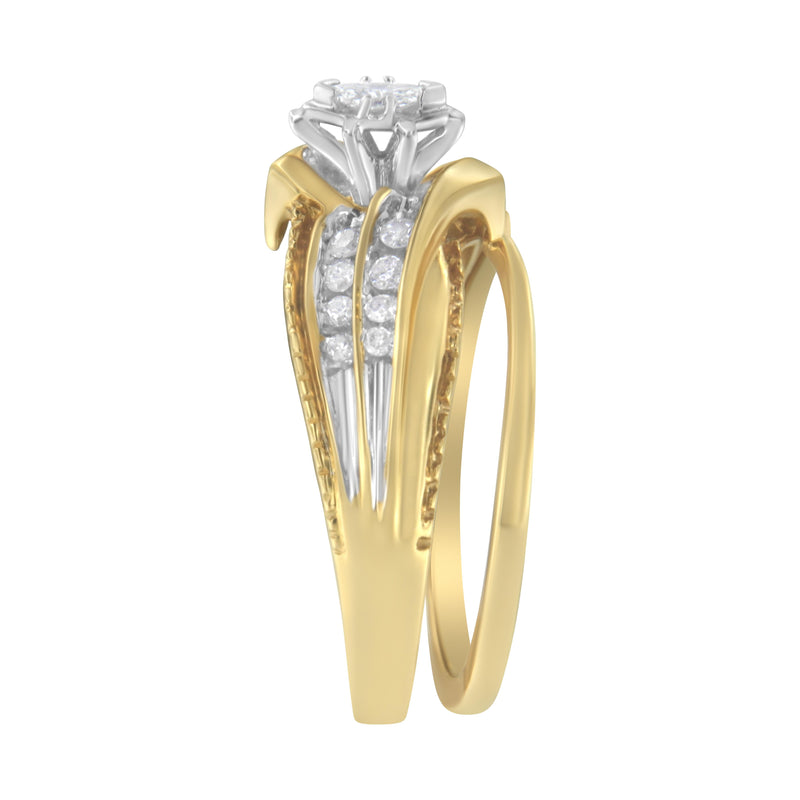 14K Two Tone Gold 1/4ct TDW Marquise Diamond Engagement Ring Set (H-ISI2-I1)