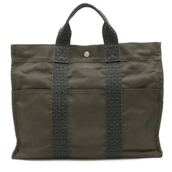 Hermes Her Line Tote MM Bag Handbag Canvas Gray Black