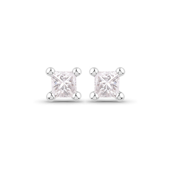 0.06 Carat Genuine White Diamond 14K White Gold Earrings