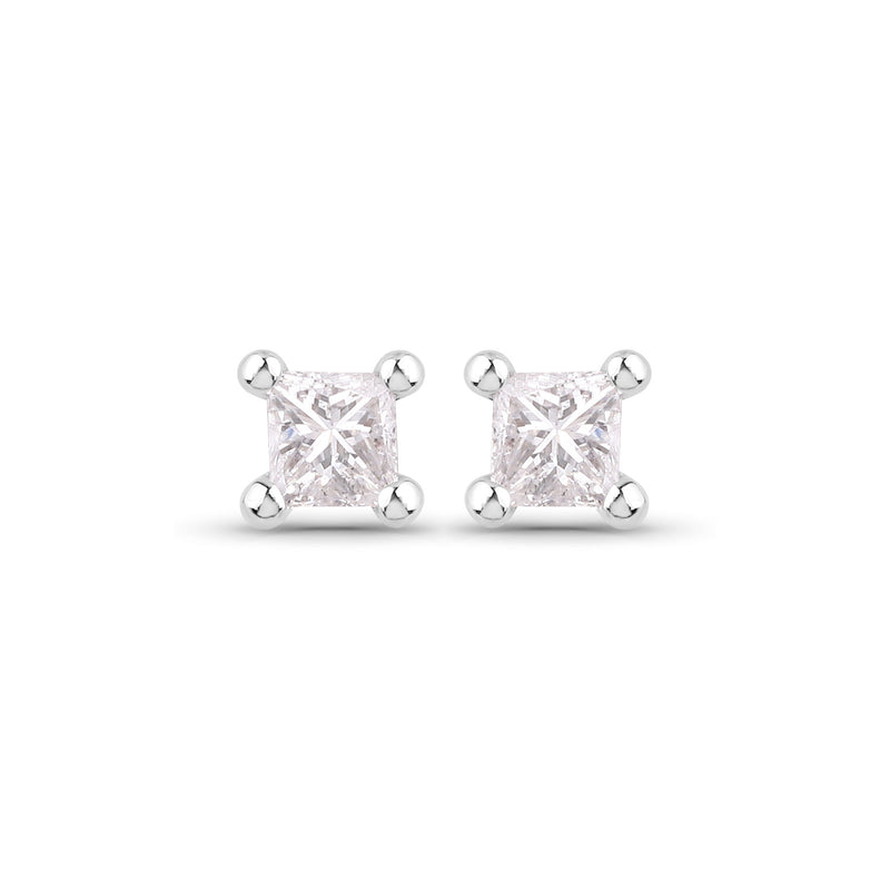 0.06 Carat Genuine White Diamond 14K White Gold Earrings