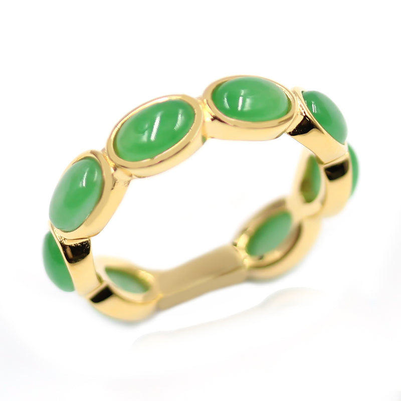 925 Sterling Silver Women Band Ring Dyed Green Jade