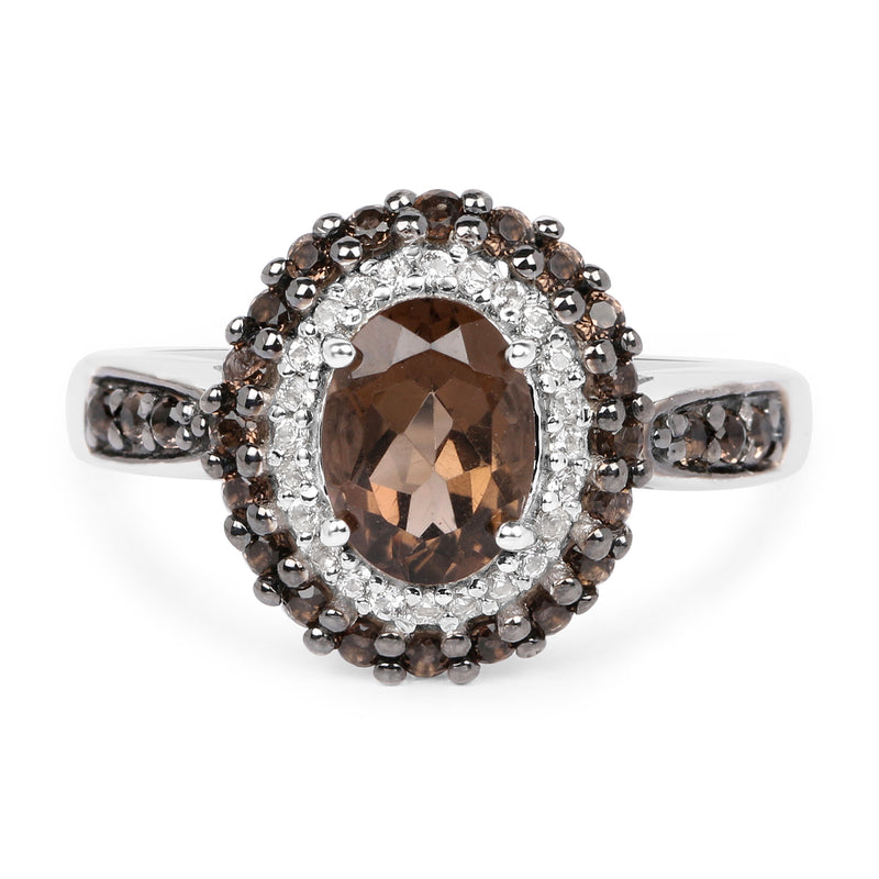 1.56 Carat Genuine Smoky Quartz and White Topaz .925 Sterling Silver Ring