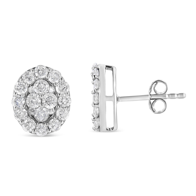 .925 Sterling Silver 1 1/2 Cttw Round-Cut Diamond Oval Shaped Stud Earrings (I-J Color, I3 Clarity)