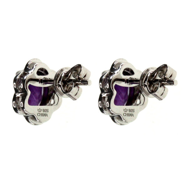 925 Sterling Silver Women  Stud Earring African Amethyst Oval