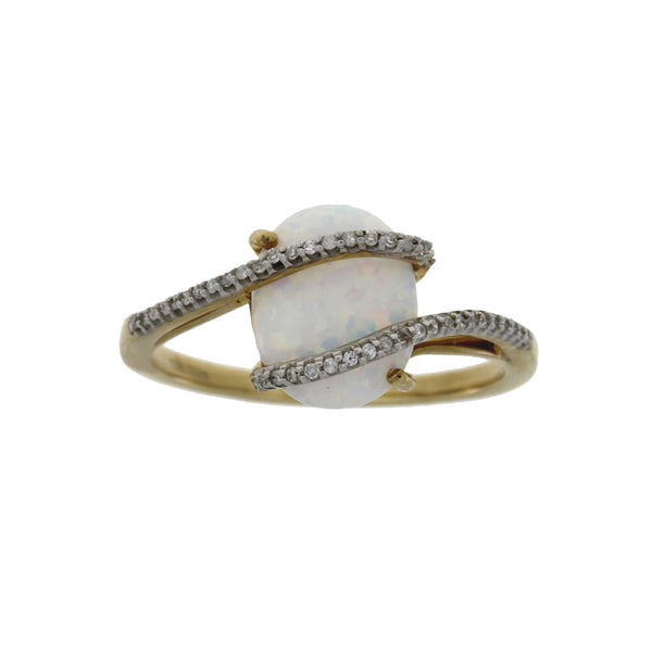 .10ct Created Opal Diamond Ring 10KT Yellow Gold