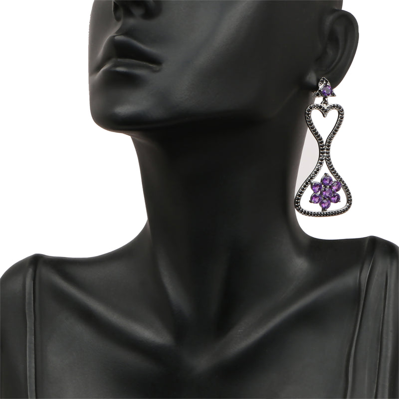 6.31 Carat Genuine Amethyst & Black Spinel .925 Sterling Silver Earrings