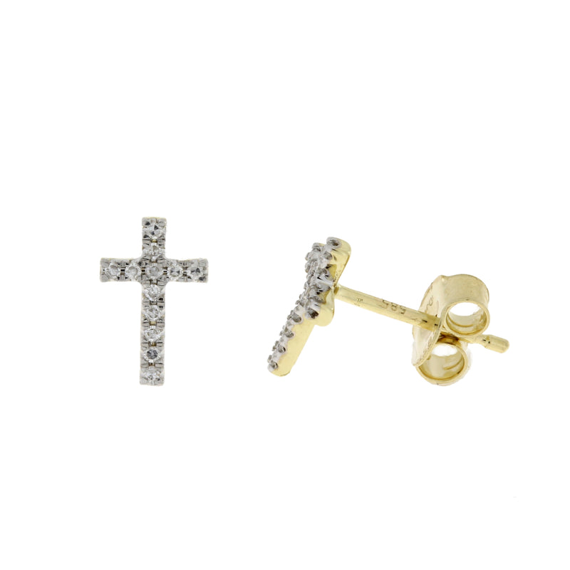 Genuine .10ct Diamond Cross Earrings 14KT Yellow Gold