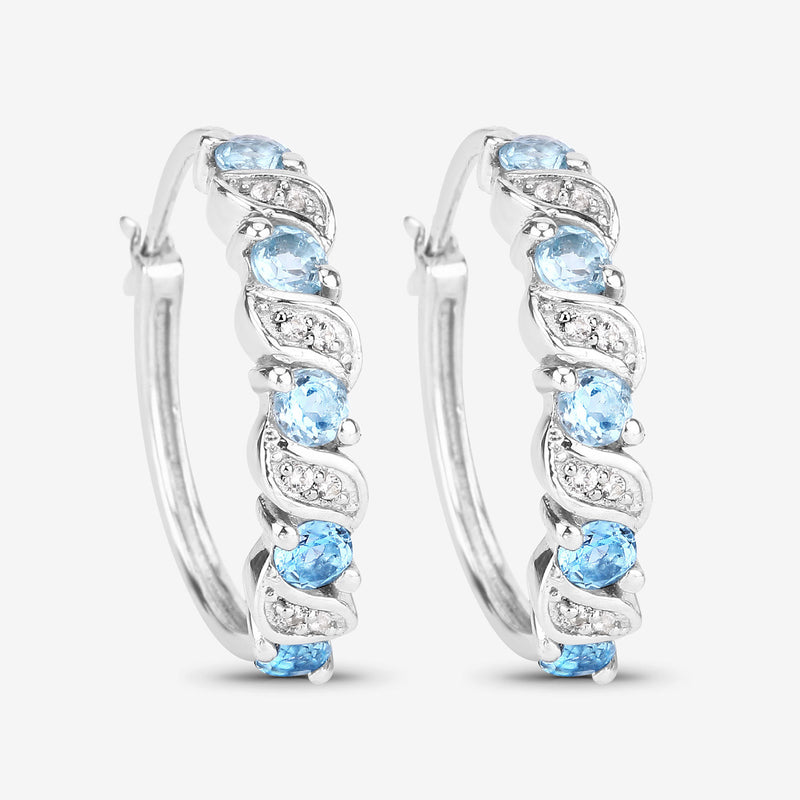 1.28 Carat Genuine Swiss Blue Topaz and White Topaz .925 Sterling Silver Earrings