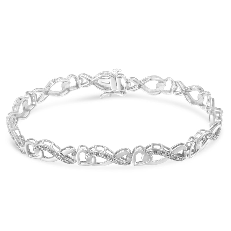 .925 Sterling Silver 1/5 Cttw Diamond 7” Infinity Heart Tennis Bracelet (H-I Color, I2-I3 Clarity)