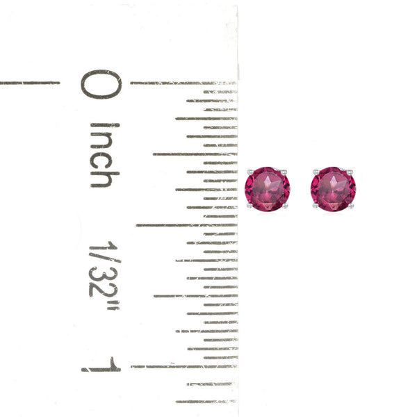 925 Sterling Silver Women  Stud Earring Rhodolite Garnet Round