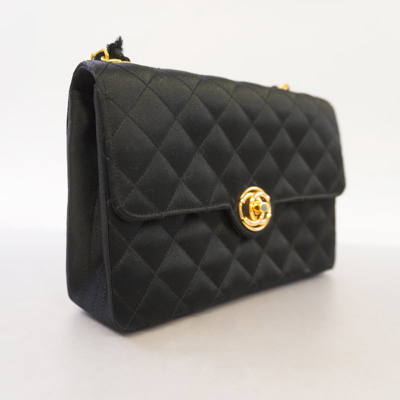 Auth Chanel Matelasse Shoulder Bag Womens Satin Shoulder Bag Black