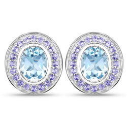 6.30 Carat Genuine Blue Topaz and Tanzanite .925 Sterling Silver Earrings