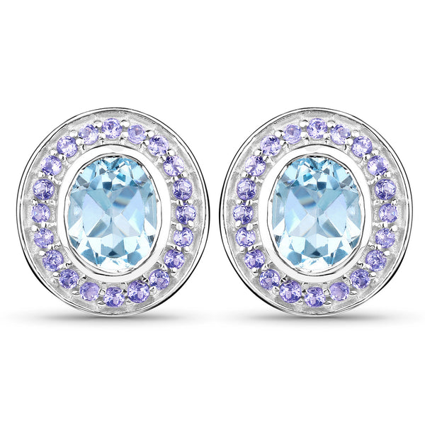 6.30 Carat Genuine Blue Topaz and Tanzanite .925 Sterling Silver Earrings