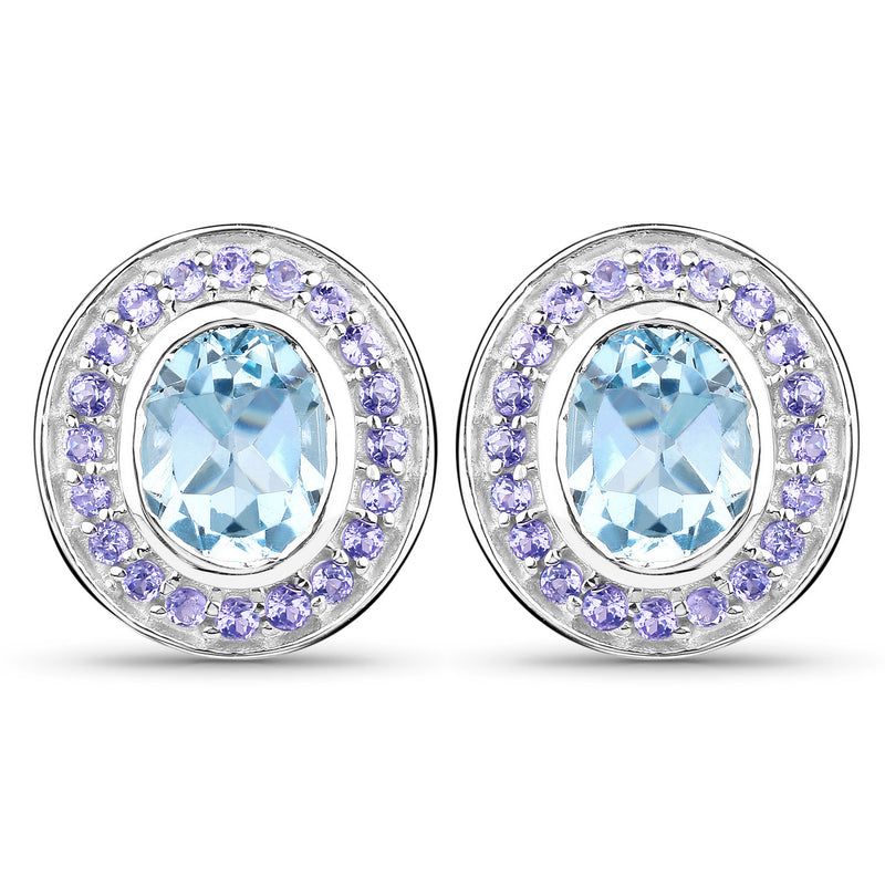 6.30 Carat Genuine Blue Topaz and Tanzanite .925 Sterling Silver Earrings