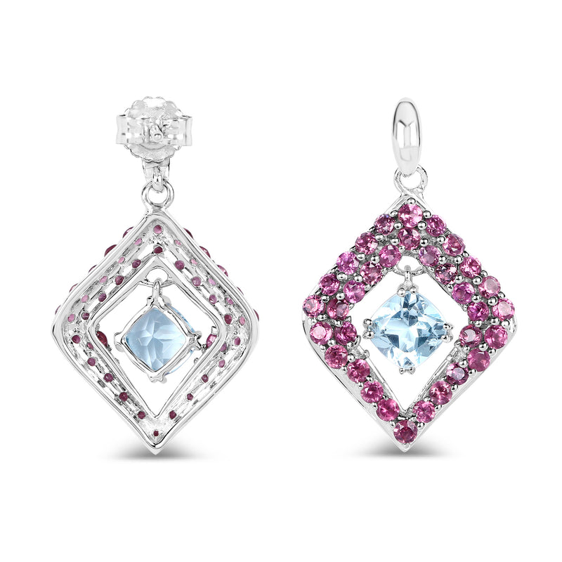 5.70 Carat Genuine Blue Topaz & Rhodolite .925 Sterling Silver Earrings