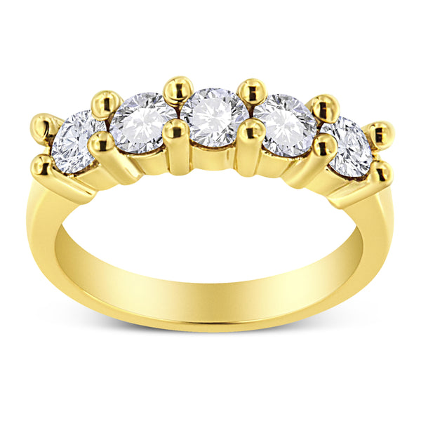 14K Yellow Gold Plated .925 Sterling Silver 1.0 Cttw Shared Prong-set Round Diamond 5 Stone Band Ring (J-K Color, I1-I2 Clarity) - Size 7