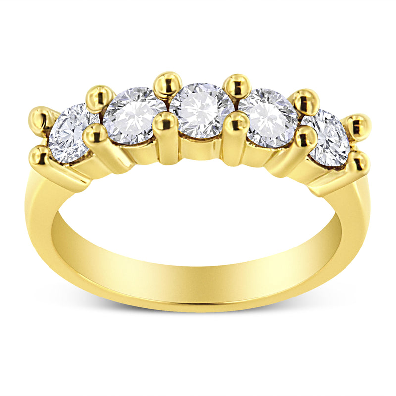 14K Yellow Gold Plated .925 Sterling Silver 1.0 Cttw Shared Prong-set Round Diamond 5 Stone Band Ring (J-K Color, I1-I2 Clarity) - Size 9