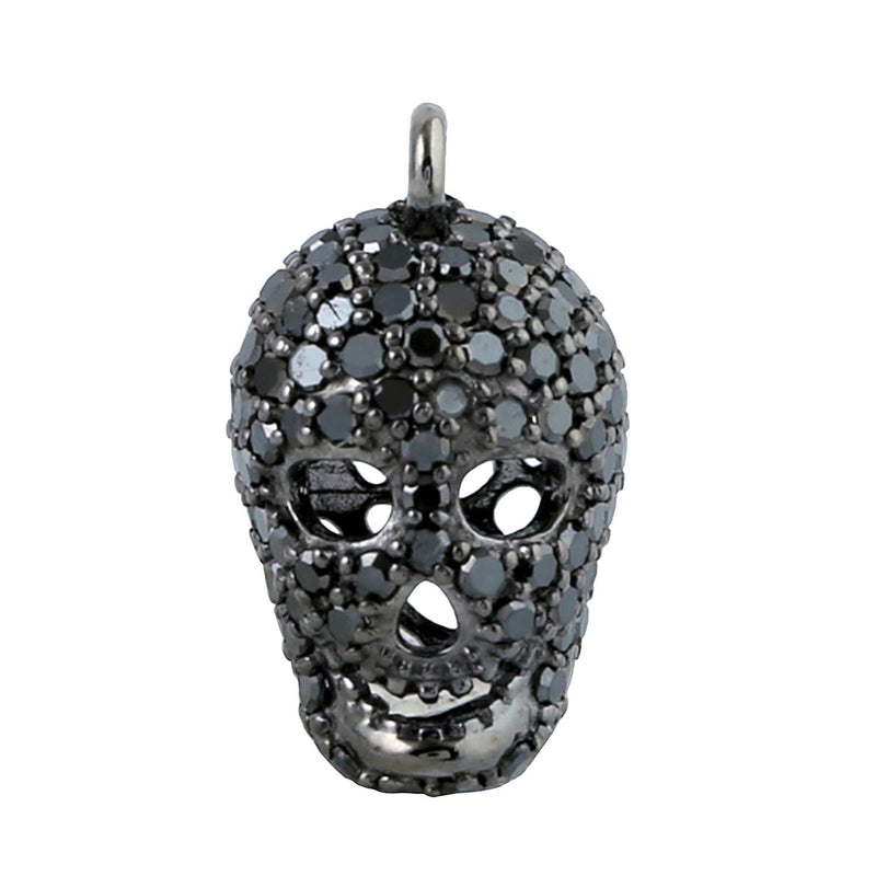 Black Pave Diamond 925 Sterling Silver Skull Pendant