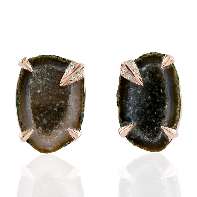 7.65ct Natural Geode Stud Earrings 18k Rose Gold Jewelry
