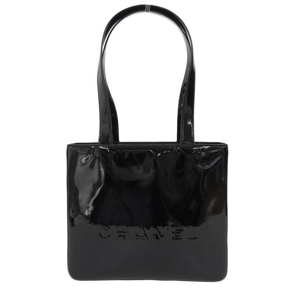 Chanel Womens Patent Leather Tote Bag Black