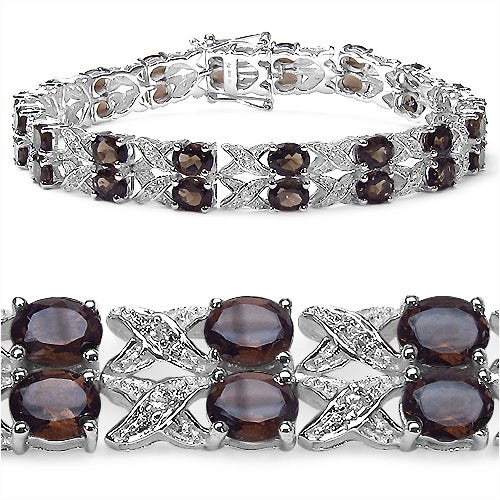 12.60 Carat Genuine Smoky Quartz & White Topaz .925 Sterling Silver Bracelet