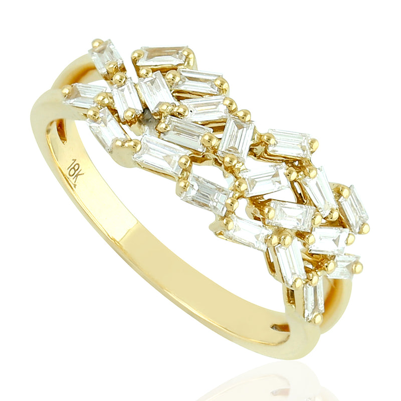 18k Yellow Gold Wedding Band Ring Baguette Diamond Fine Jewelry