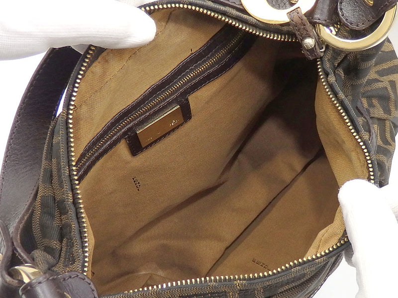 Fendi Shoulder Bag Zucca Ladies Brown Canvas Leather 8BR448