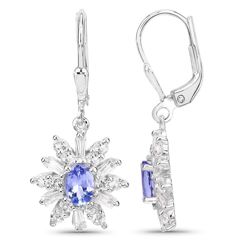 2.56 Carat Genuine Tanzanite and White Topaz .925 Sterling Silver Earrings