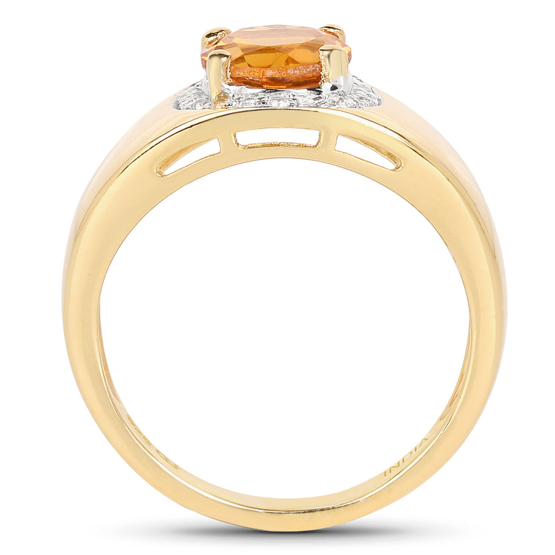 14K Yellow Gold Plated 1.30 Carat Genuine Citrine and White Topaz .925 Sterling Silver Ring