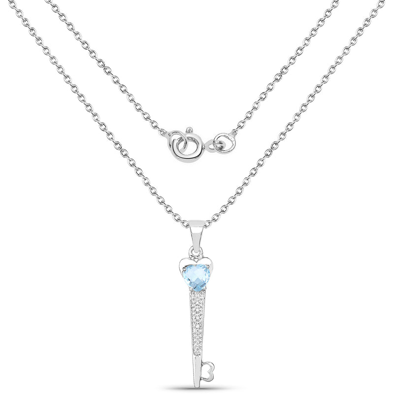 2.47 Carat Genuine Blue Topaz and White Diamond .925 Sterling Silver Pendant