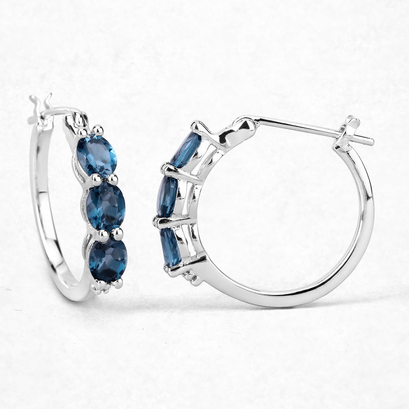 2.41 Carat Genuine London Blue Topaz and White Diamond .925 Sterling Silver Earrings