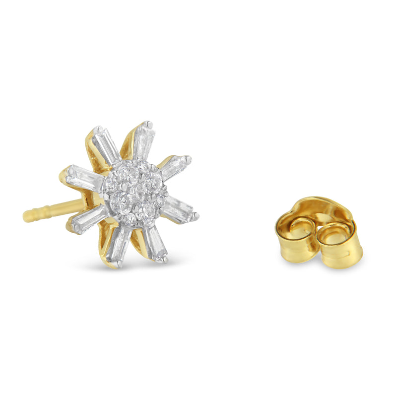 10k Yellow Gold Round and Baguette Diamond Stud Earring (0.50 cttw, H-I Color, I2-I3 Clarity)