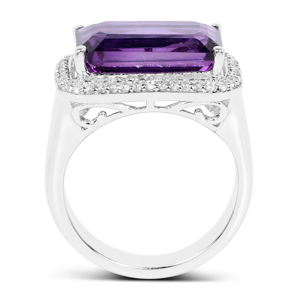 5.51 Carat Genuine Amethyst and White Zircon .925 Sterling Silver Ring