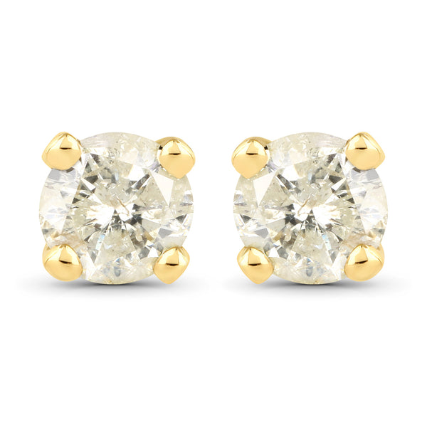 0.99 Carat Genuine LB Diamond 14K Yellow Gold Earrings