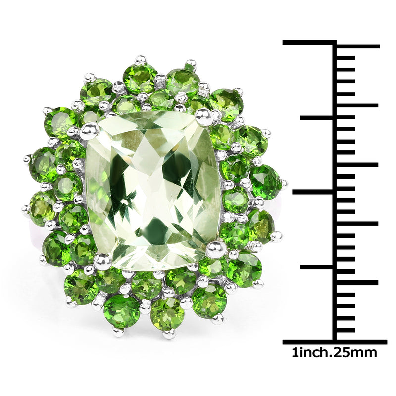 9.89 Carat Genuine Green Amethyst and Chrome Diopside .925 Sterling Silver Ring