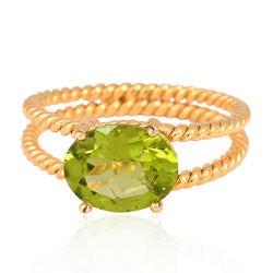 2.83ct Peridot 18k Solid Yellow Gold Rope Ring Women Jewelry