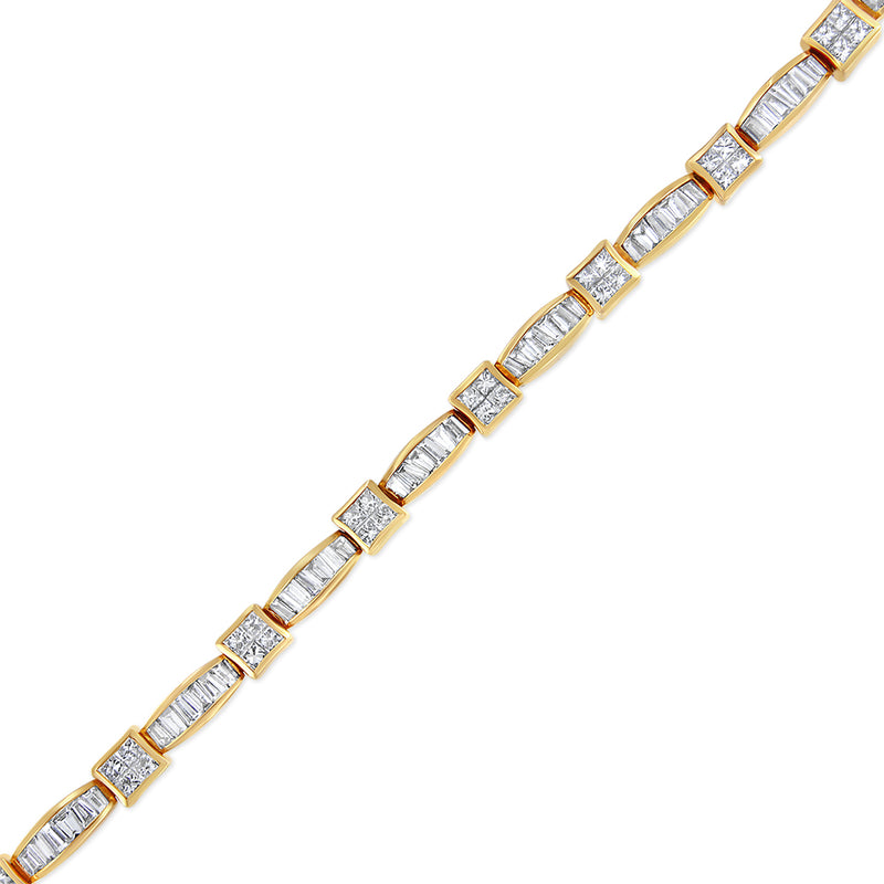 14K Yellow Gold Princess and Baguette Diamond High Fashion Bracelet(8.13 cttw,G-H Color,VS1-VS2 Clarity)