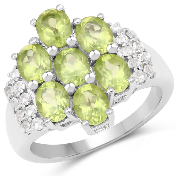 2.95 Carat Genuine Peridot and White Topaz .925 Sterling Silver Ring