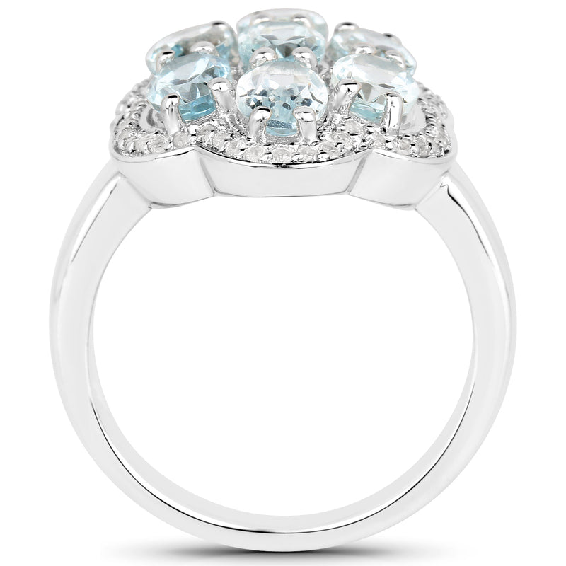 3.09 Carat Genuine Aquamarine and White Zircon .925 Sterling Silver Ring