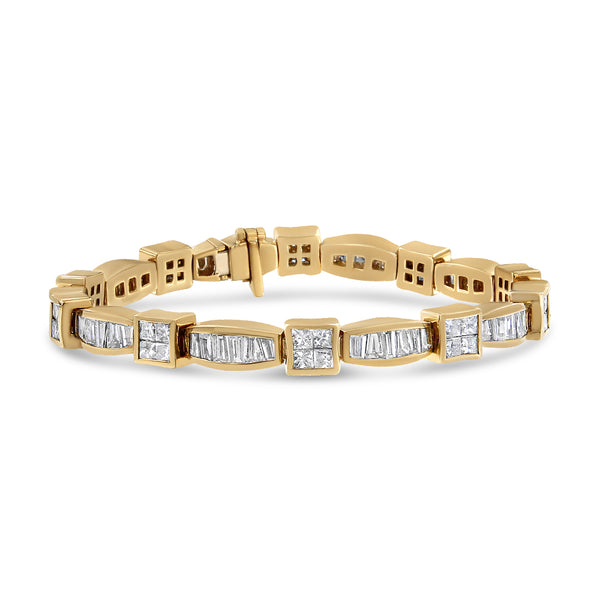 14K Yellow Gold Princess and Baguette Diamond High Fashion Bracelet(8.13 cttw,G-H Color,VS1-VS2 Clarity)