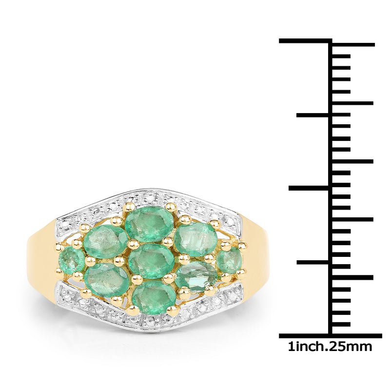 18K Yellow Gold Plated 1.19 Carat Genuine Zambian Emerald .925 Sterling Silver Ring